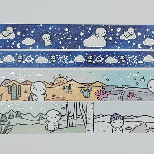 Washi tape samples, sold in 0.5 m length intervals, The Coffee Monsterz Co, Night sky, Biome washi, desert washi, Arctic washi, forest washi, ocean washi